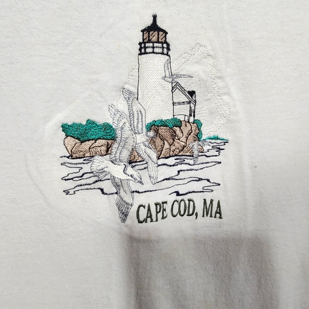 Vintage Single Stitch Anvil T-Shirt Cape Cod MA Embroidered‎ Lighthouse Size XL